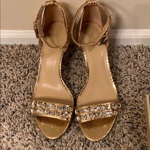 Gold Bedazzled Metallic Leather Sandals